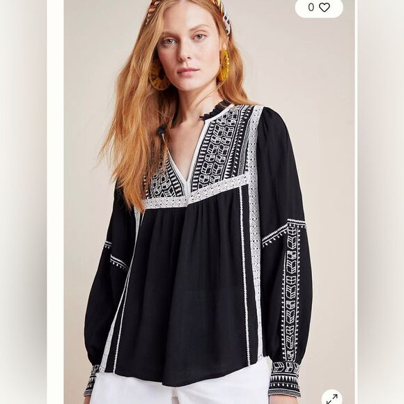 Blank London black/white Anihera peasant top size Sm